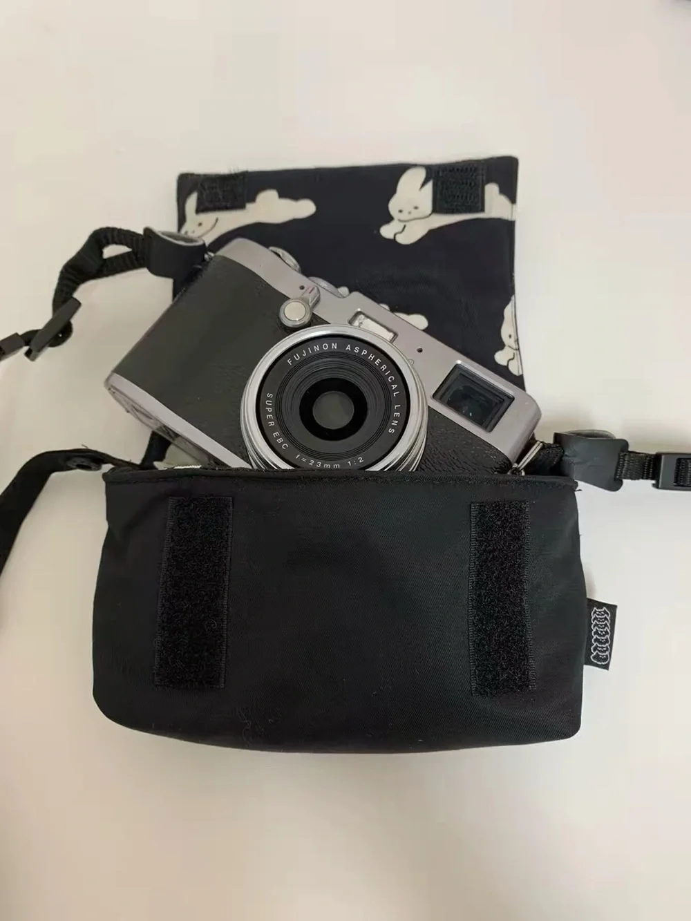 Korean Kawaii Black White Bunny Small Padded Tech Camera Trinket Pouch Bag